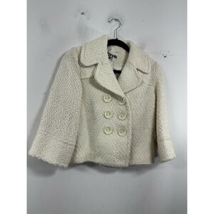 Womans Kensie Girl Cropped Double Breasted Jacket 3/4 Sleeve Button Up XS Ivory